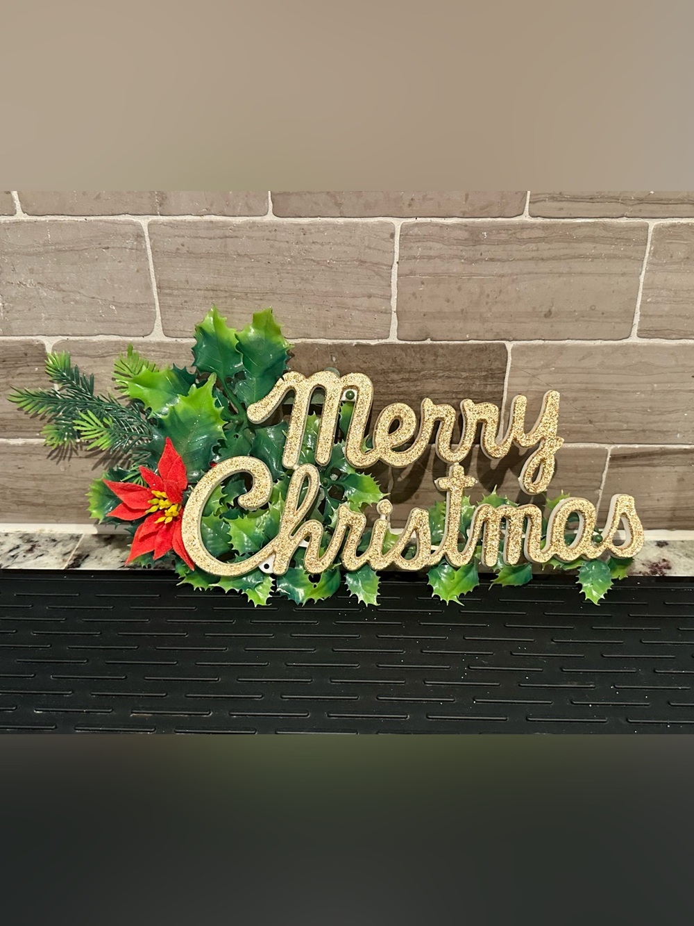 Vintage Plastic Merry Christmas 1960’s Wall Decoration 17” x 8” Red Green & Gold